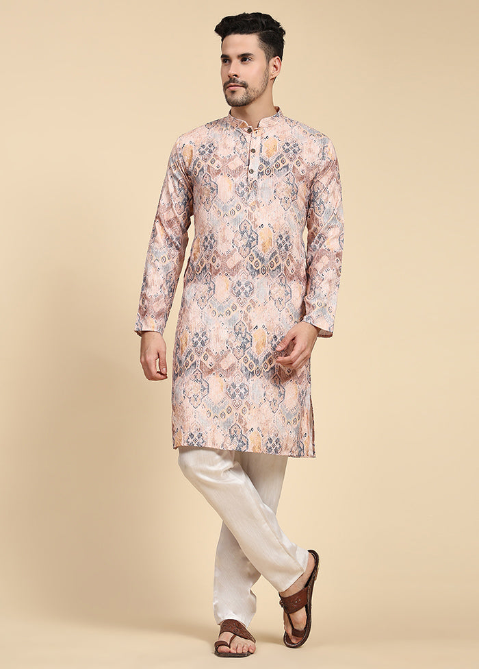 Multicolor Mandarin Collar Dupion Silk Kurta - Indian Silk House Agencies