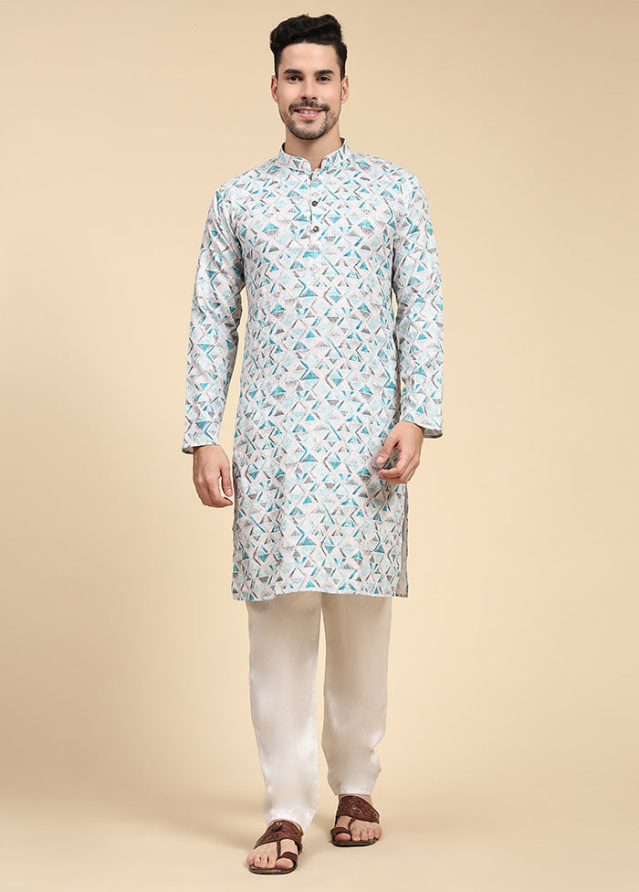 Multicolor Mandarin Collar Dupion Silk Kurta - Indian Silk House Agencies