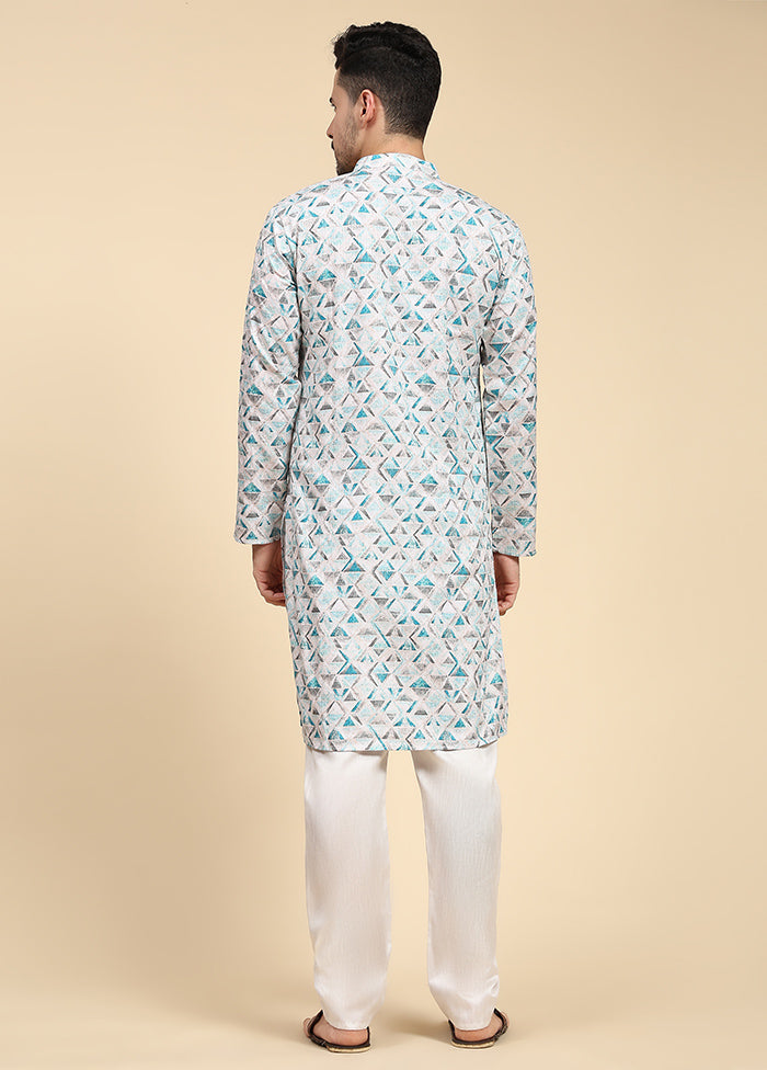 Multicolor Mandarin Collar Dupion Silk Kurta - Indian Silk House Agencies