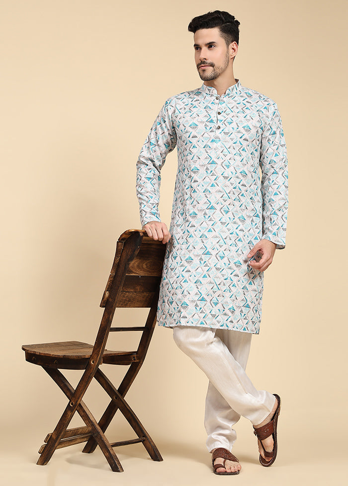 Multicolor Mandarin Collar Dupion Silk Kurta - Indian Silk House Agencies