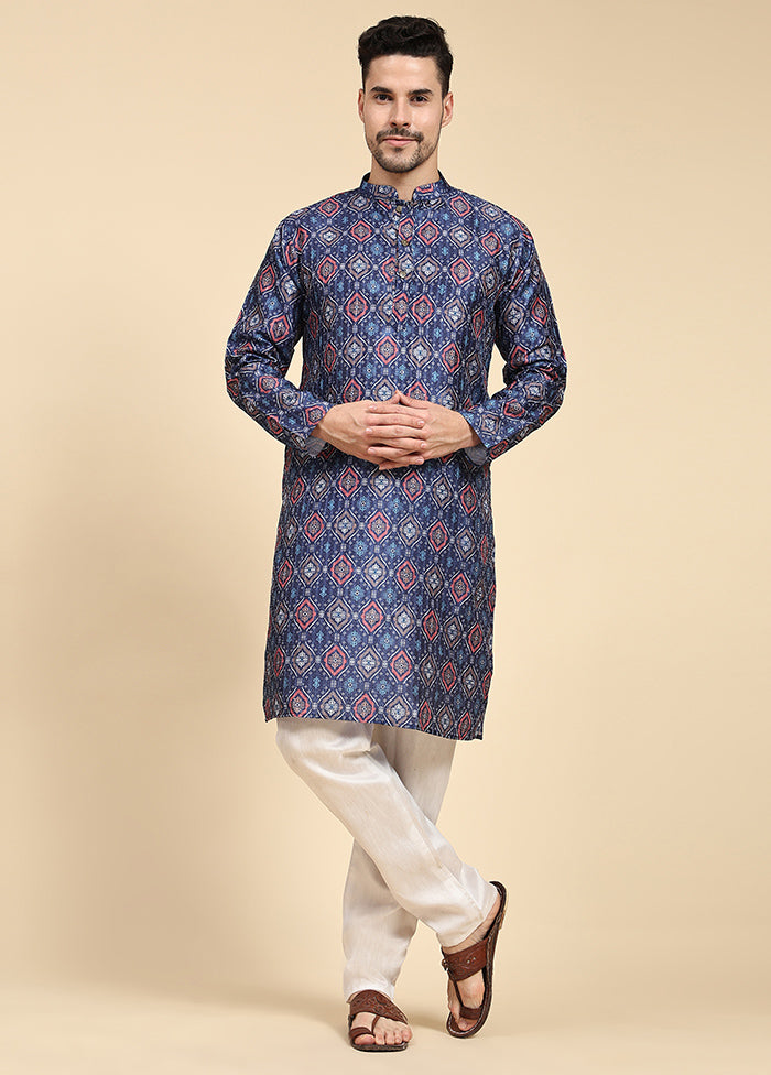 Multicolor Mandarin Collar Dupion Silk Kurta - Indian Silk House Agencies