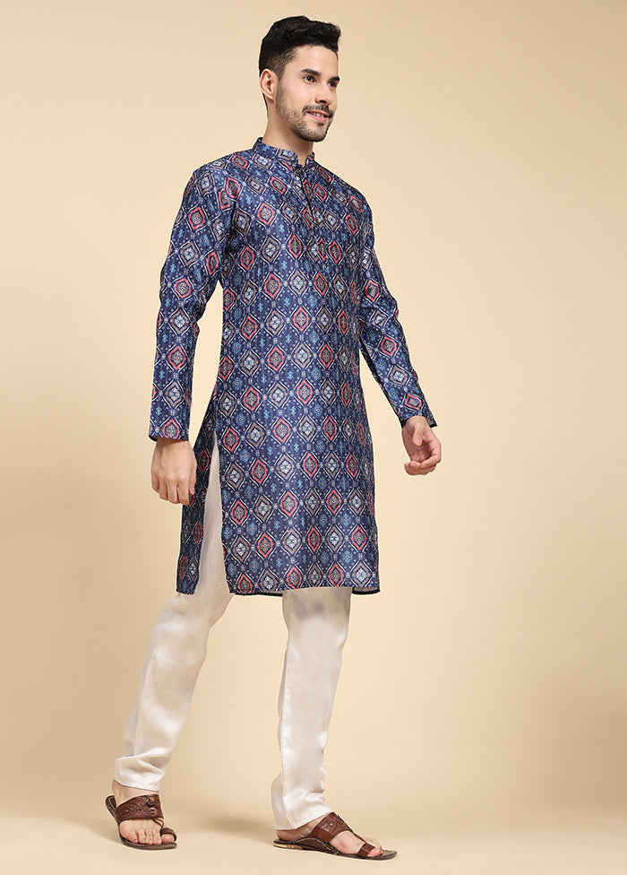 Multicolor Mandarin Collar Dupion Silk Kurta - Indian Silk House Agencies