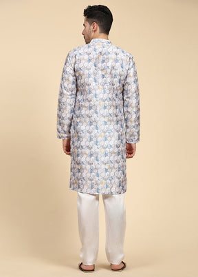 Multicolor Mandarin Collar Dupion Silk Kurta - Indian Silk House Agencies