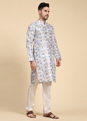 Multicolor Mandarin Collar Dupion Silk Kurta - Indian Silk House Agencies