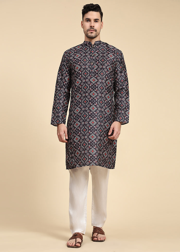 Multicolor Mandarin Collar Dupion Silk Kurta - Indian Silk House Agencies