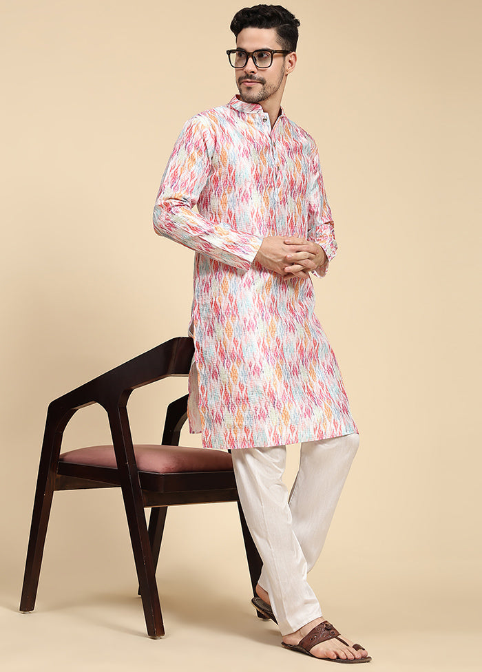 Multicolor Mandarin Collar Dupion Silk Kurta - Indian Silk House Agencies