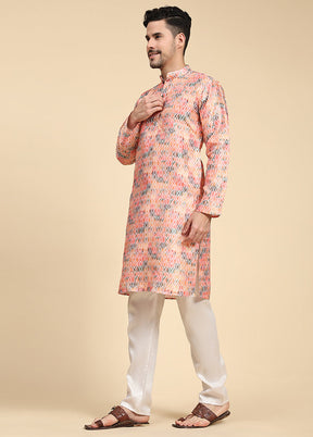 Multicolor Mandarin Collar Dupion Silk Kurta - Indian Silk House Agencies