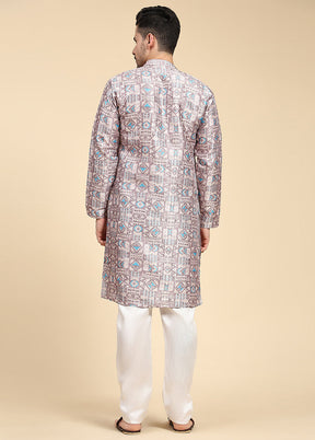 Multicolor Mandarin Collar Dupion Silk Kurta - Indian Silk House Agencies