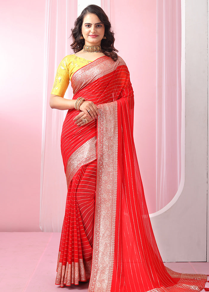 Red Georgette Saree With Blouse Piece - Indian Silk House Agencies