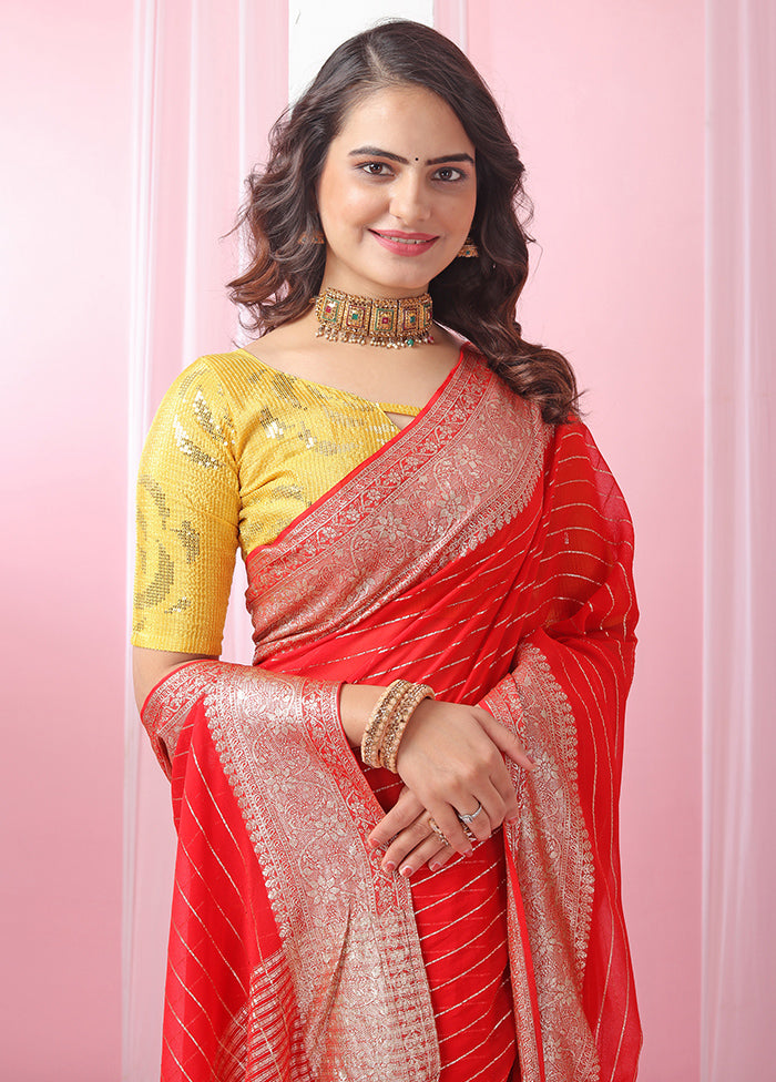 Red Georgette Saree With Blouse Piece - Indian Silk House Agencies