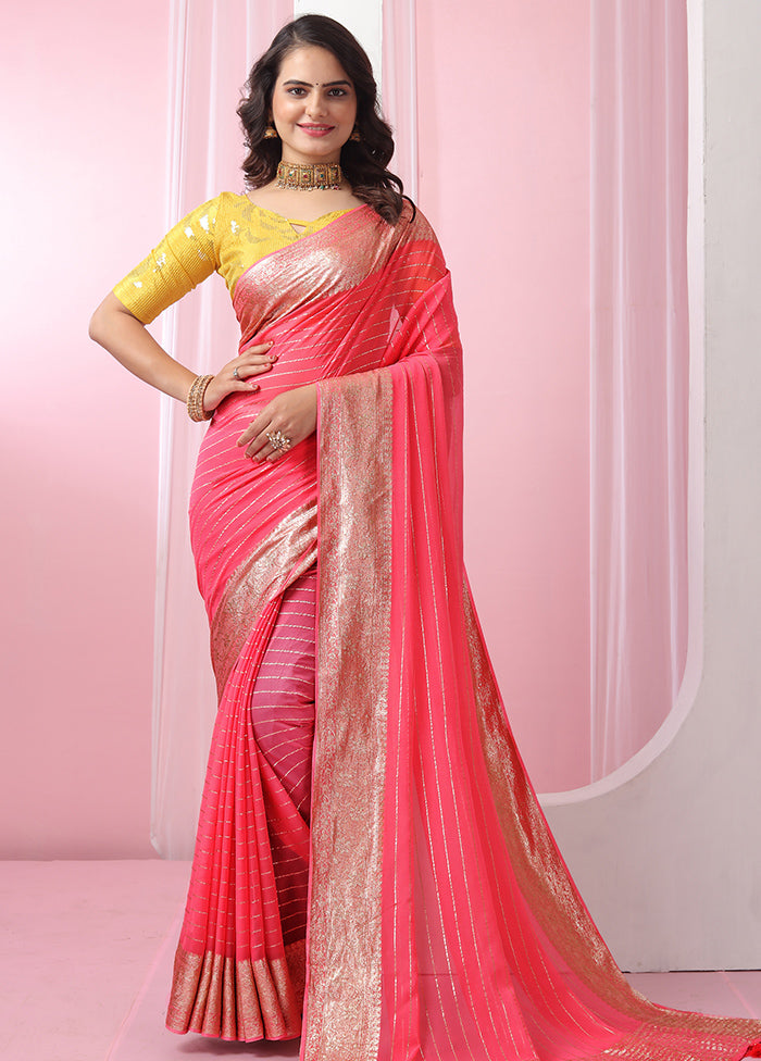 Pink Georgette Saree With Blouse Piece - Indian Silk House Agencies