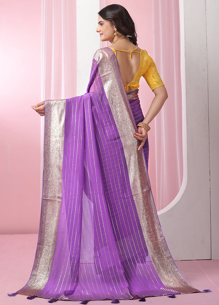 Purple Georgette Saree With Blouse Piece - Indian Silk House Agencies