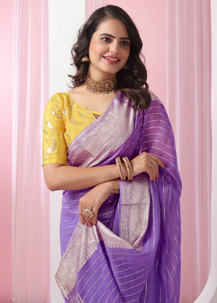 Purple Georgette Saree With Blouse Piece - Indian Silk House Agencies