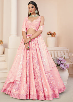 3 Pc Pink Georgette Semi Stitched Lehenga Set - Indian Silk House Agencies