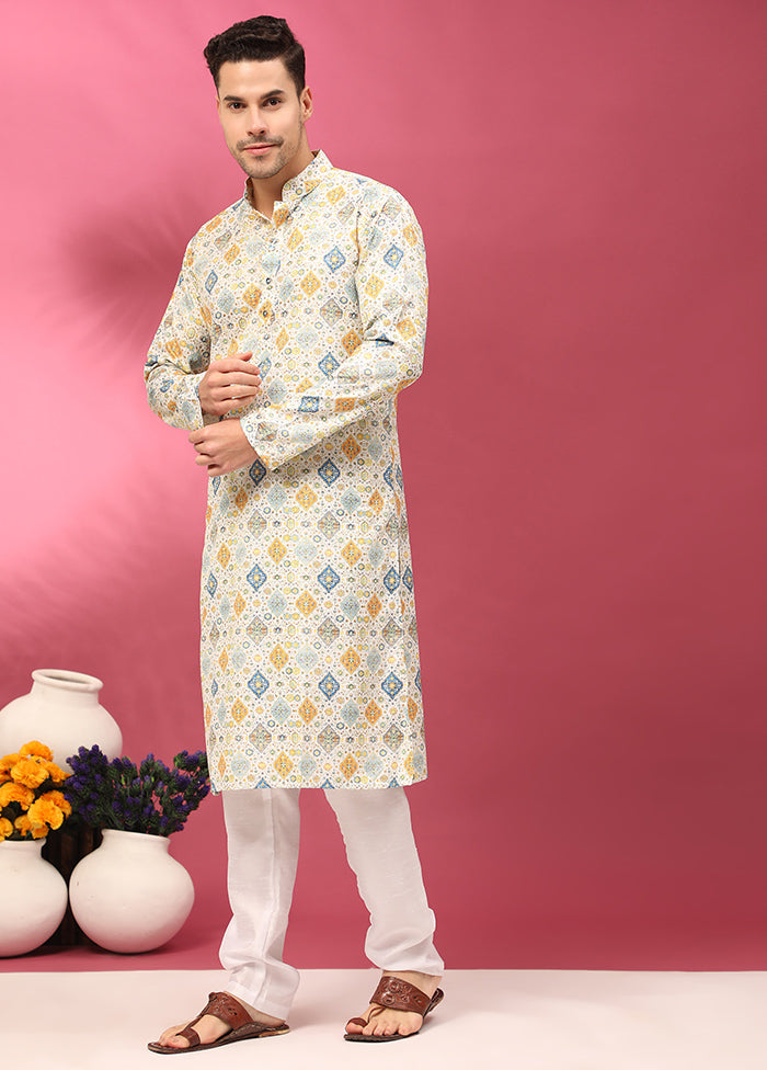 Multicolor Mandarin Collar Dupion Silk Kurta - Indian Silk House Agencies