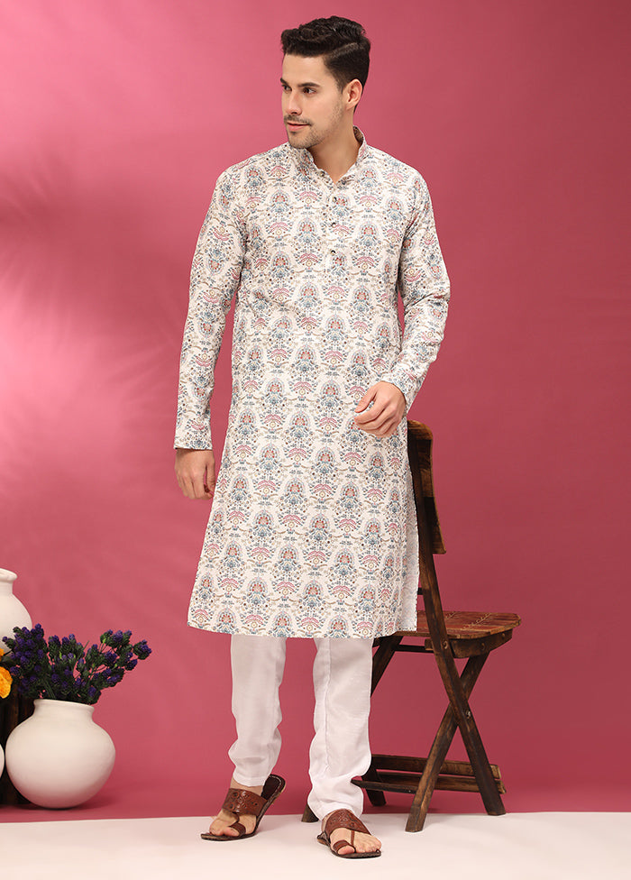 Multicolor Mandarin Collar Dupion Silk Kurta - Indian Silk House Agencies