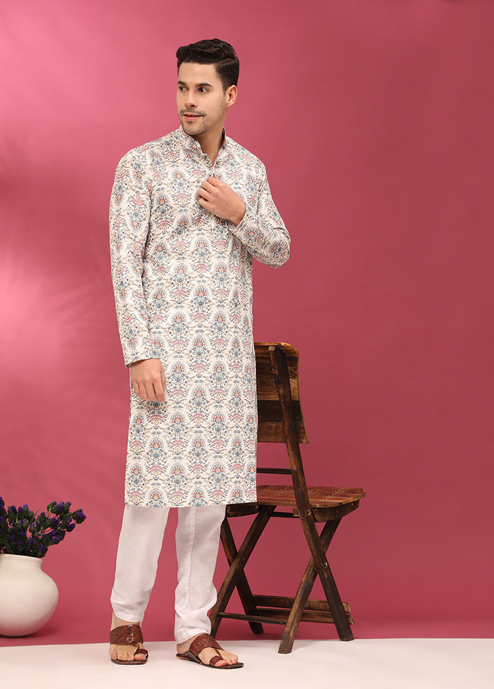 Multicolor Mandarin Collar Dupion Silk Kurta - Indian Silk House Agencies