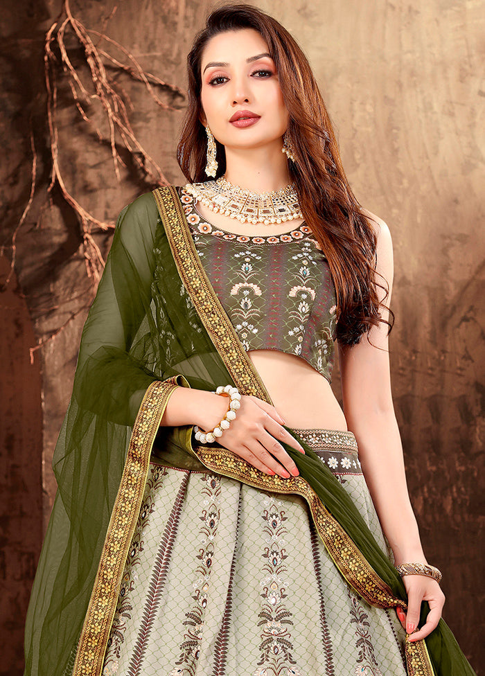 3 Pc Grey Silk Semi Stitched Lehenga Set