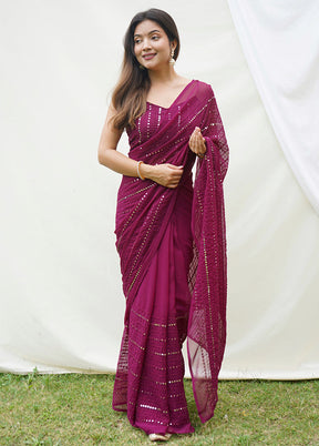 Wine Georgette Saree With Blouse Piece - Indian Silk House Agencies