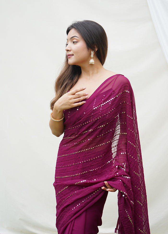 Wine Georgette Saree With Blouse Piece - Indian Silk House Agencies