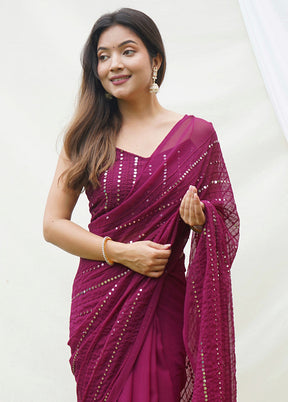 Wine Georgette Saree With Blouse Piece - Indian Silk House Agencies