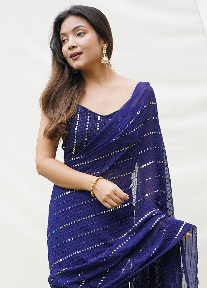 Blue Georgette Saree With Blouse Piece - Indian Silk House Agencies