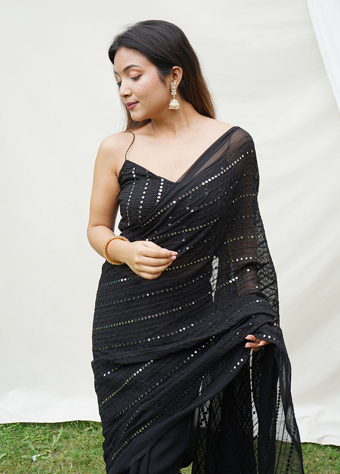 Black Georgette Saree With Blouse Piece - Indian Silk House Agencies