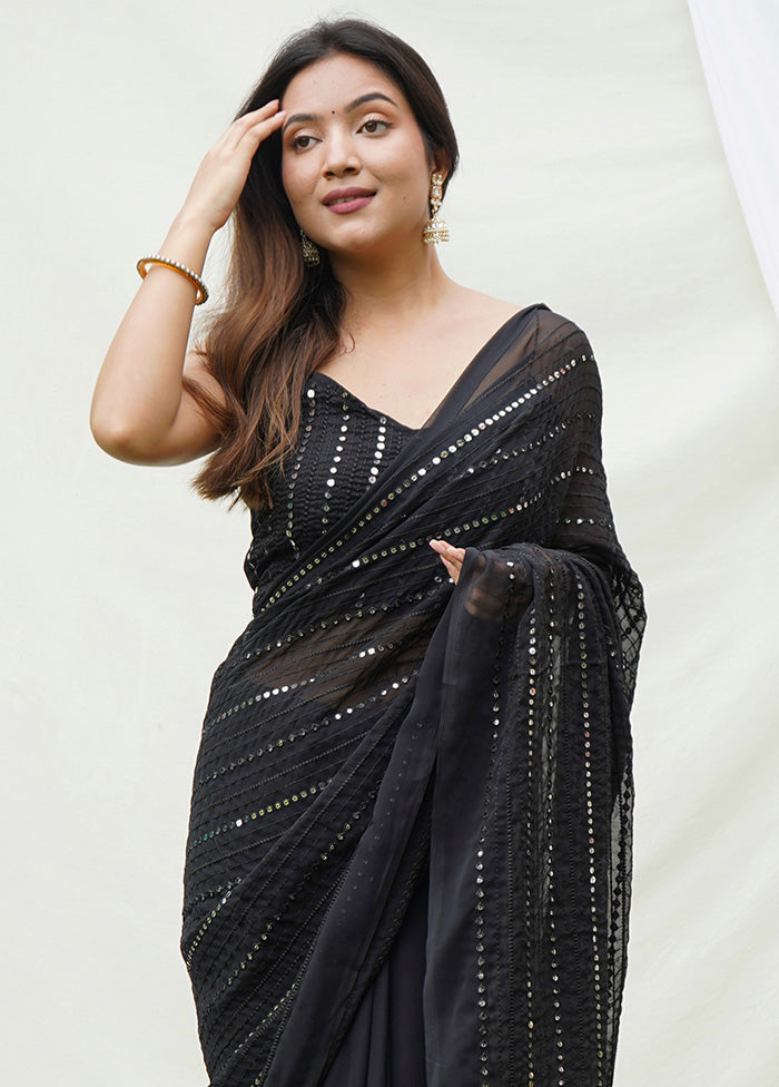 Black Georgette Saree With Blouse Piece - Indian Silk House Agencies