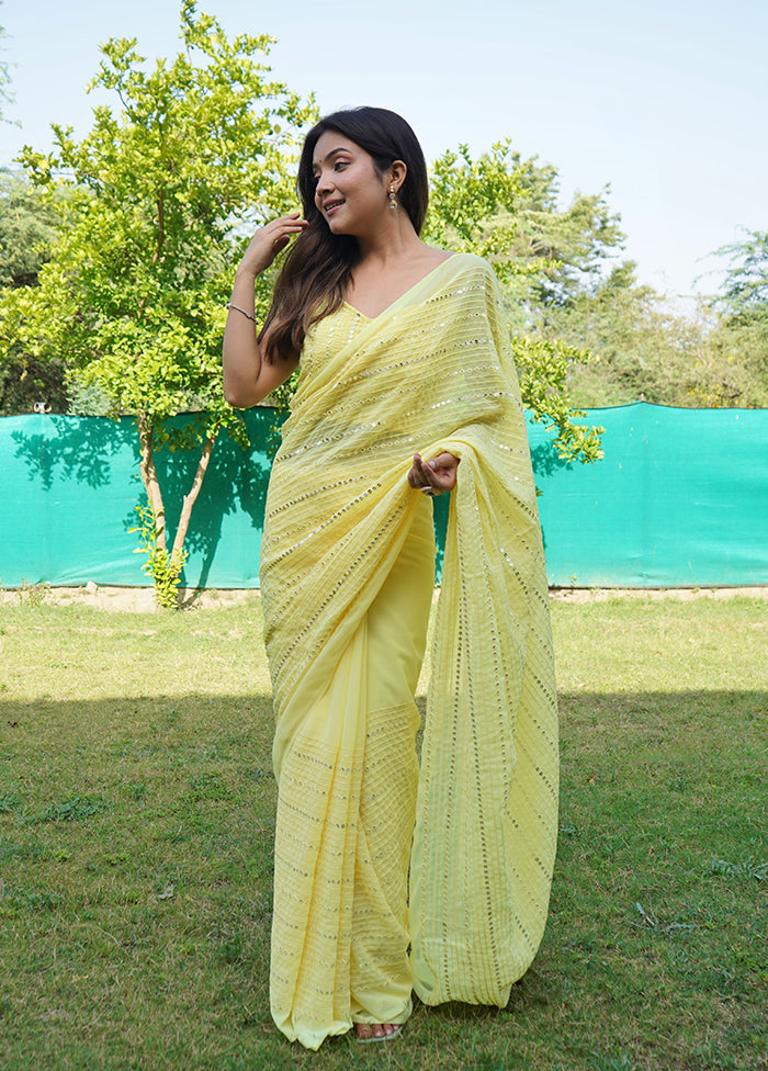 Yellow Georgette Saree With Blouse Piece - Indian Silk House Agencies