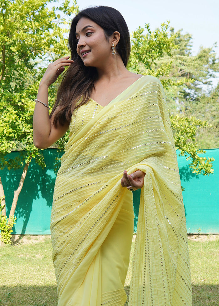 Yellow Georgette Saree With Blouse Piece - Indian Silk House Agencies