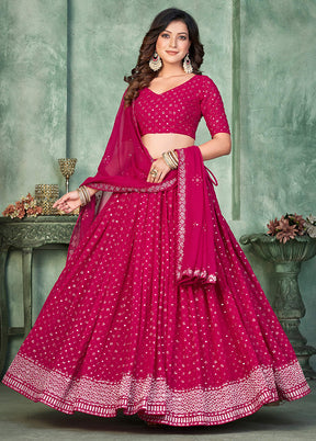 3 Pc Pink Georgette Semi Stitched Lehenga Set - Indian Silk House Agencies