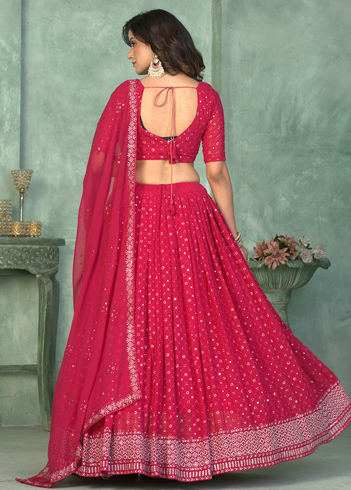 3 Pc Pink Georgette Semi Stitched Lehenga Set - Indian Silk House Agencies