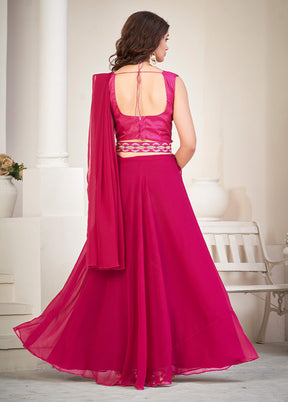 3 Pc Pink Silk Semi Stitched Lehenga Set