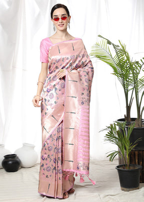 Baby Pink Dupion Silk Saree With Blouse Piece - Indian Silk House Agencies