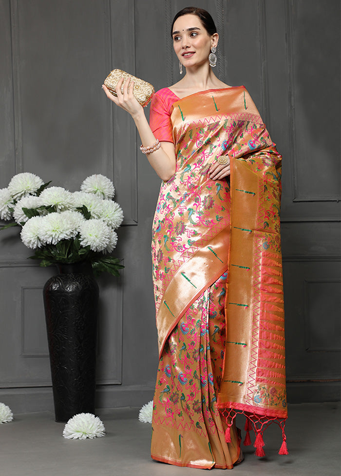 Peach Dupion Silk Saree With Blouse Piece - Indian Silk House Agencies