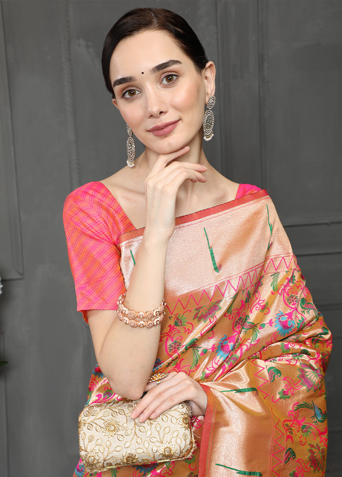 Peach Dupion Silk Saree With Blouse Piece - Indian Silk House Agencies