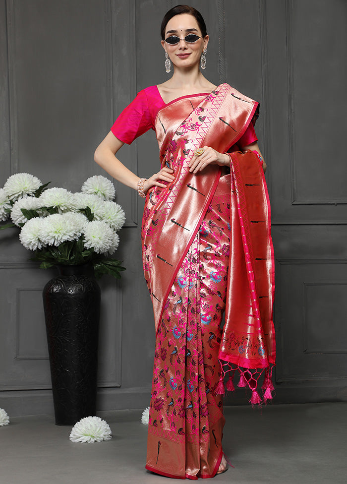 Pink Dupion Silk Saree With Blouse Piece - Indian Silk House Agencies