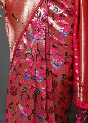 Pink Dupion Silk Saree With Blouse Piece - Indian Silk House Agencies