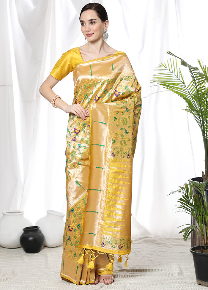 Yellow Dupion Silk Saree With Blouse Piece - Indian Silk House Agencies