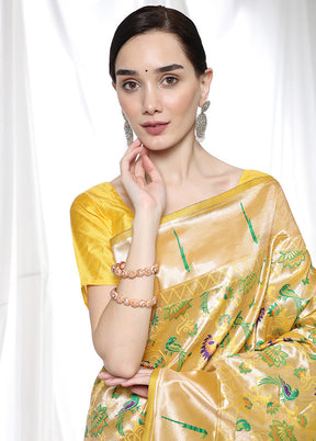 Yellow Dupion Silk Saree With Blouse Piece - Indian Silk House Agencies