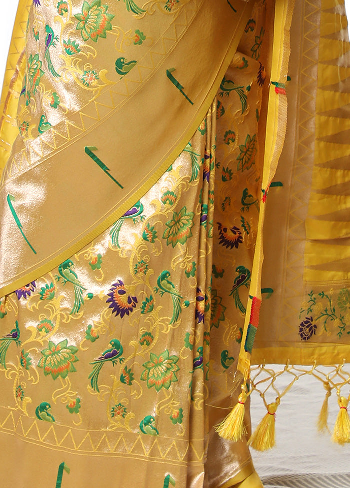 Yellow Dupion Silk Saree With Blouse Piece - Indian Silk House Agencies