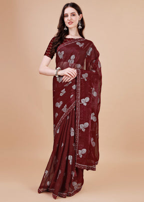 Maroon Chiffon Silk Saree With Blouse Piece - Indian Silk House Agencies