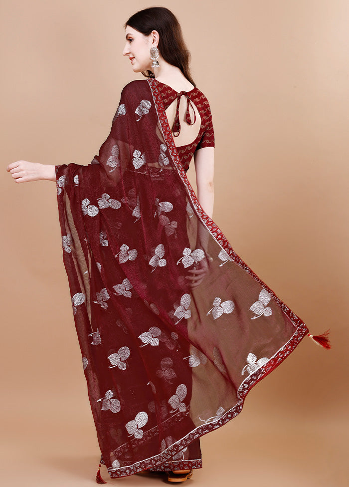 Maroon Chiffon Silk Saree With Blouse Piece - Indian Silk House Agencies