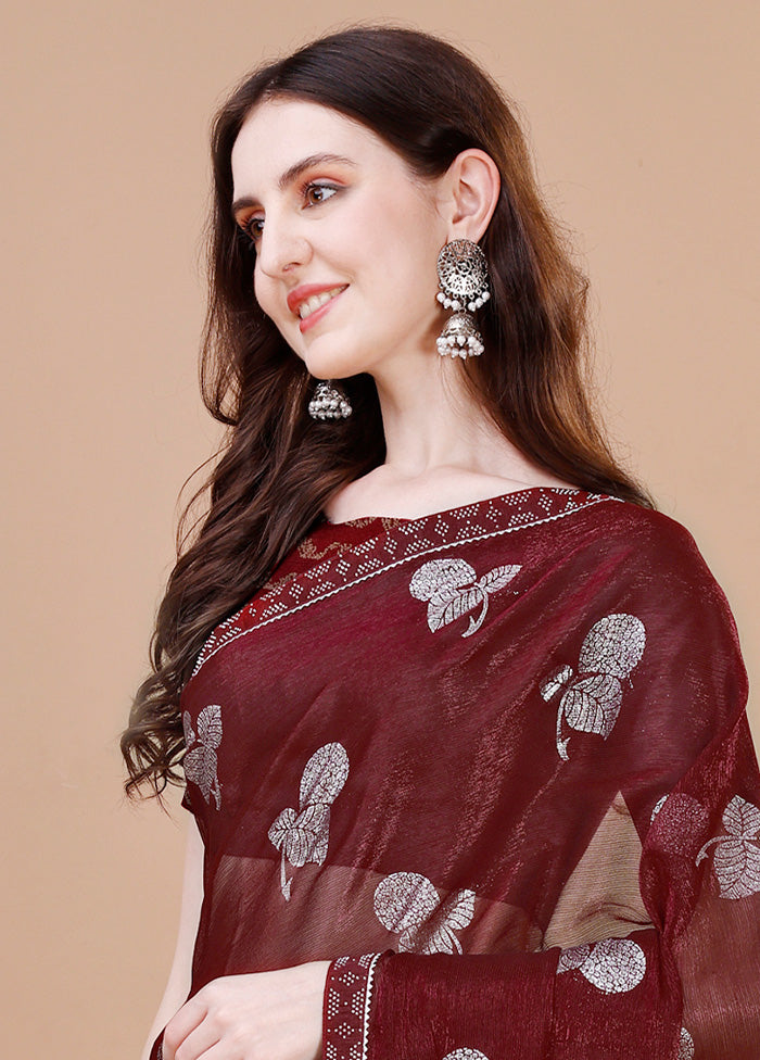 Maroon Chiffon Silk Saree With Blouse Piece - Indian Silk House Agencies