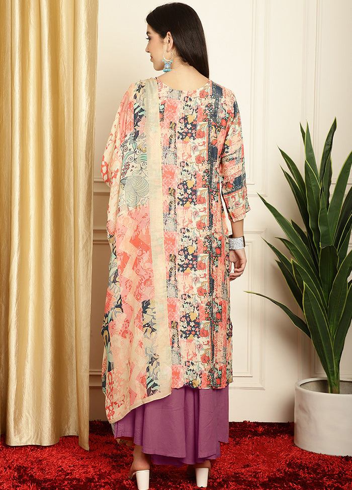 3 Pc Multicolor Unstitched Silk Suit Set - Indian Silk House Agencies