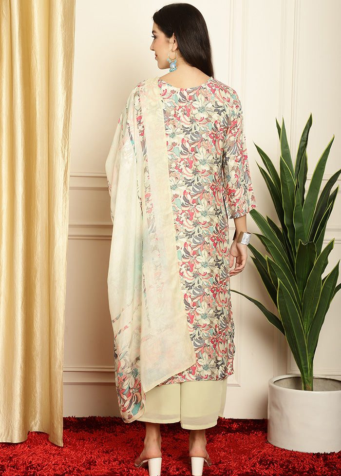 3 Pc Multicolor Unstitched Silk Suit Set - Indian Silk House Agencies