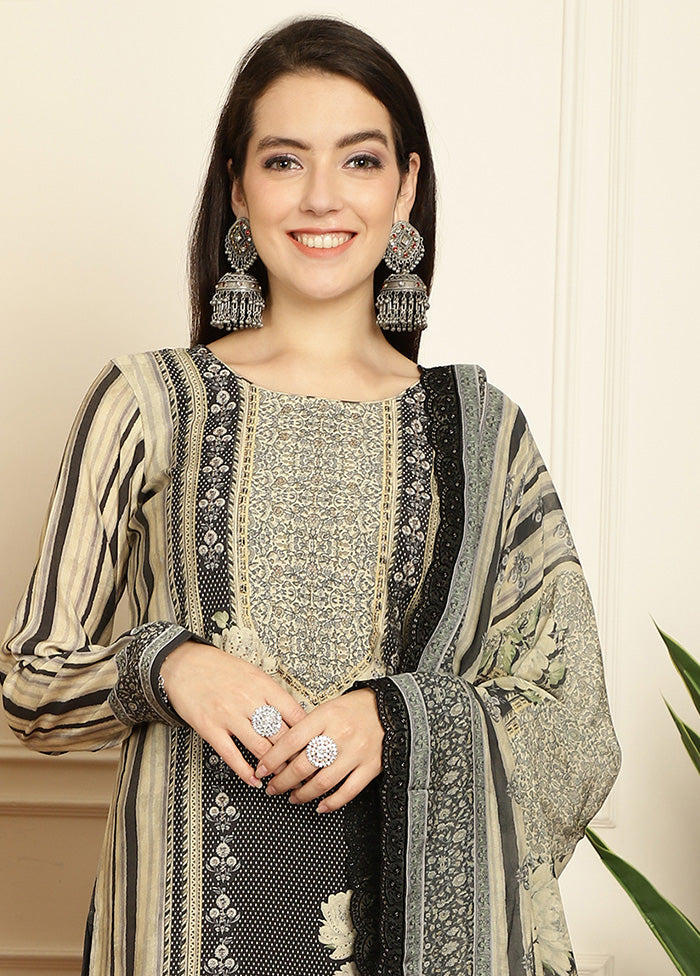 3 Pc Black Unstitched Pashmina Suit Set - Indian Silk House Agencies