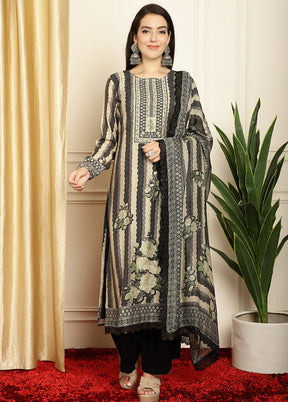 3 Pc Black Unstitched Pashmina Suit Set - Indian Silk House Agencies