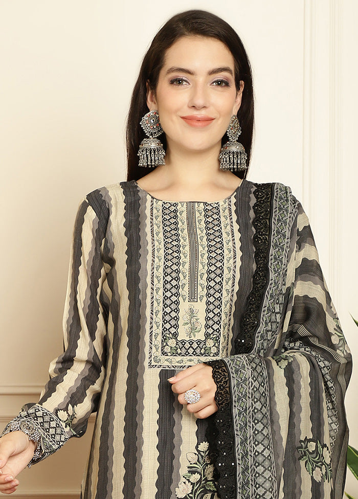 3 Pc Black Unstitched Pashmina Suit Set - Indian Silk House Agencies