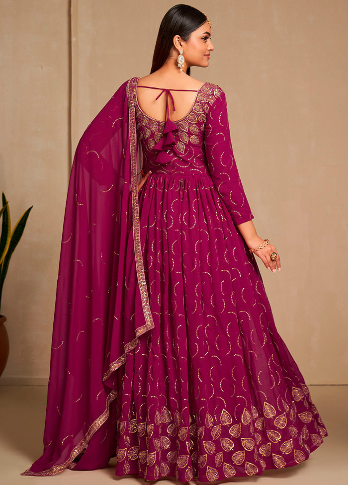 Pink Semi Stitched Georgette Indian Dress - Indian Silk House Agencies